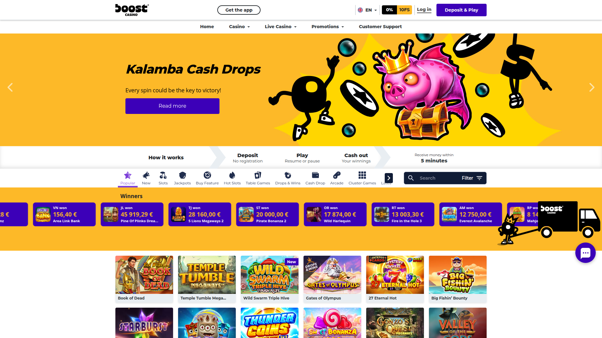 Boost Casino Desktop-Homepage