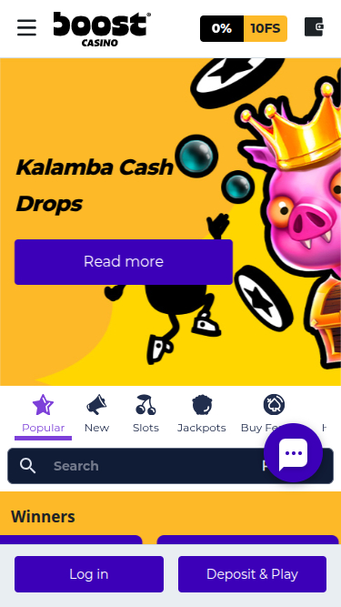 Boost Casino mobile Homepage