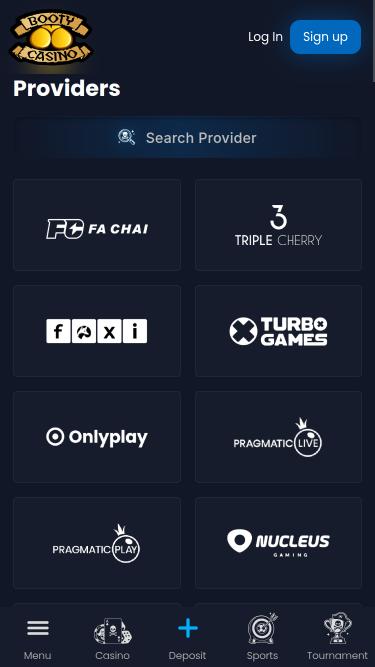 Mobile-Seite der Entwickler von Booty Casino