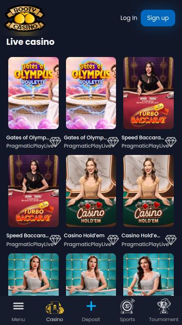 Booty Casino Live-Dealer-Mobilseite