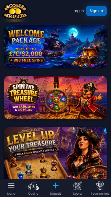 Booty Casino-Aktionsseite (Mobil)