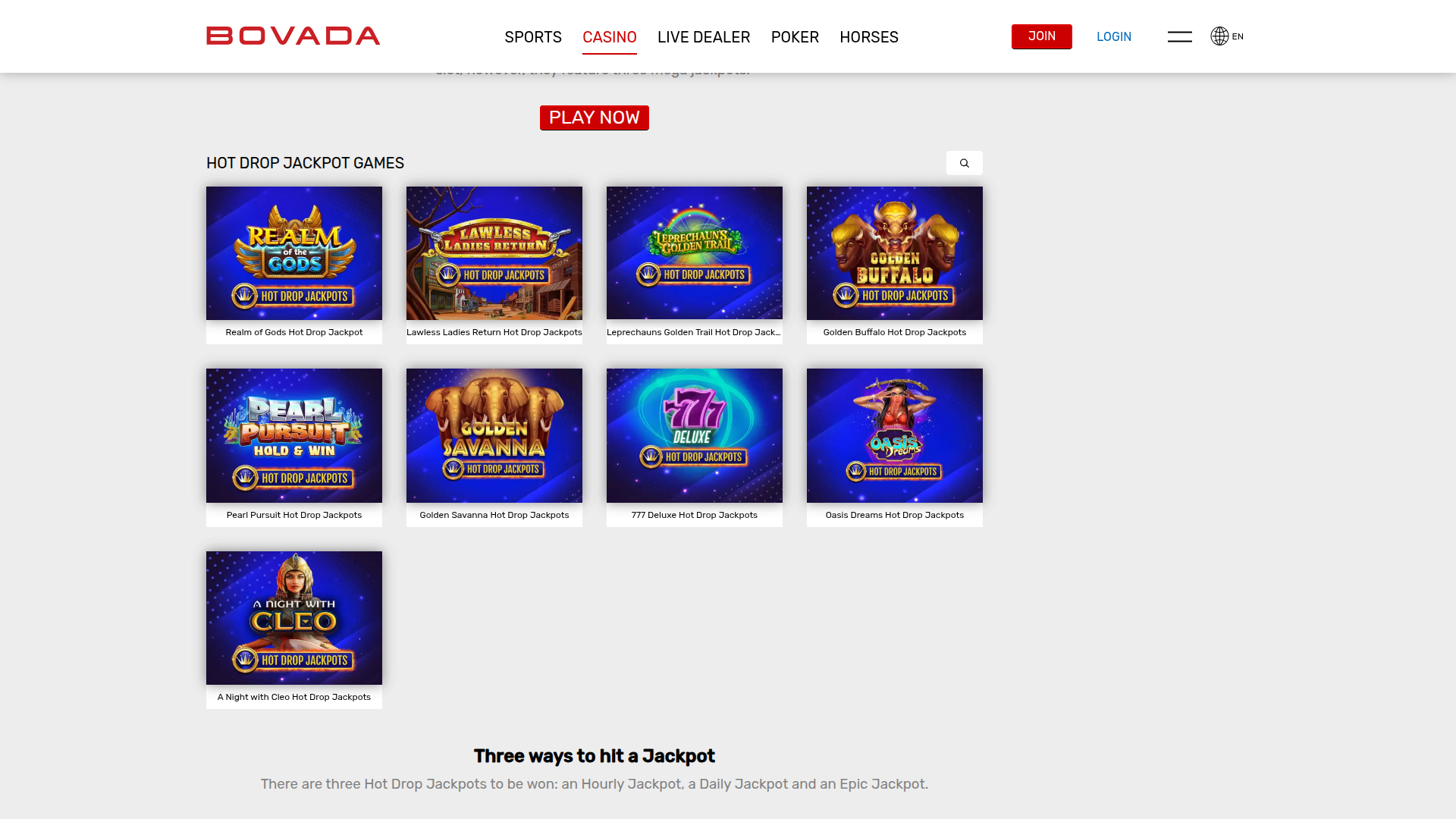 Jackpot desktop di Bovada Casino