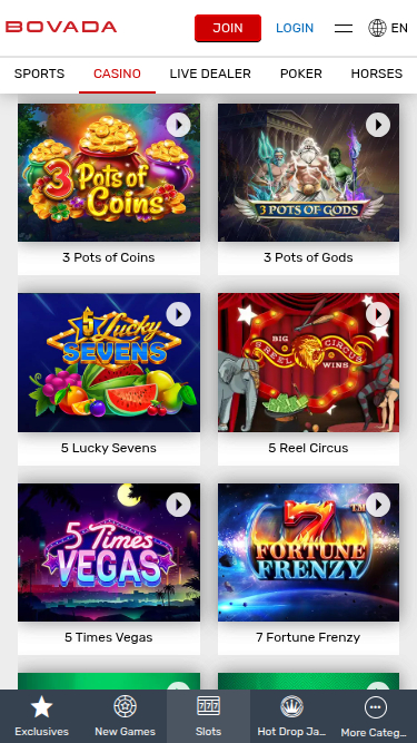 Giochi mobile di Bovada Casino