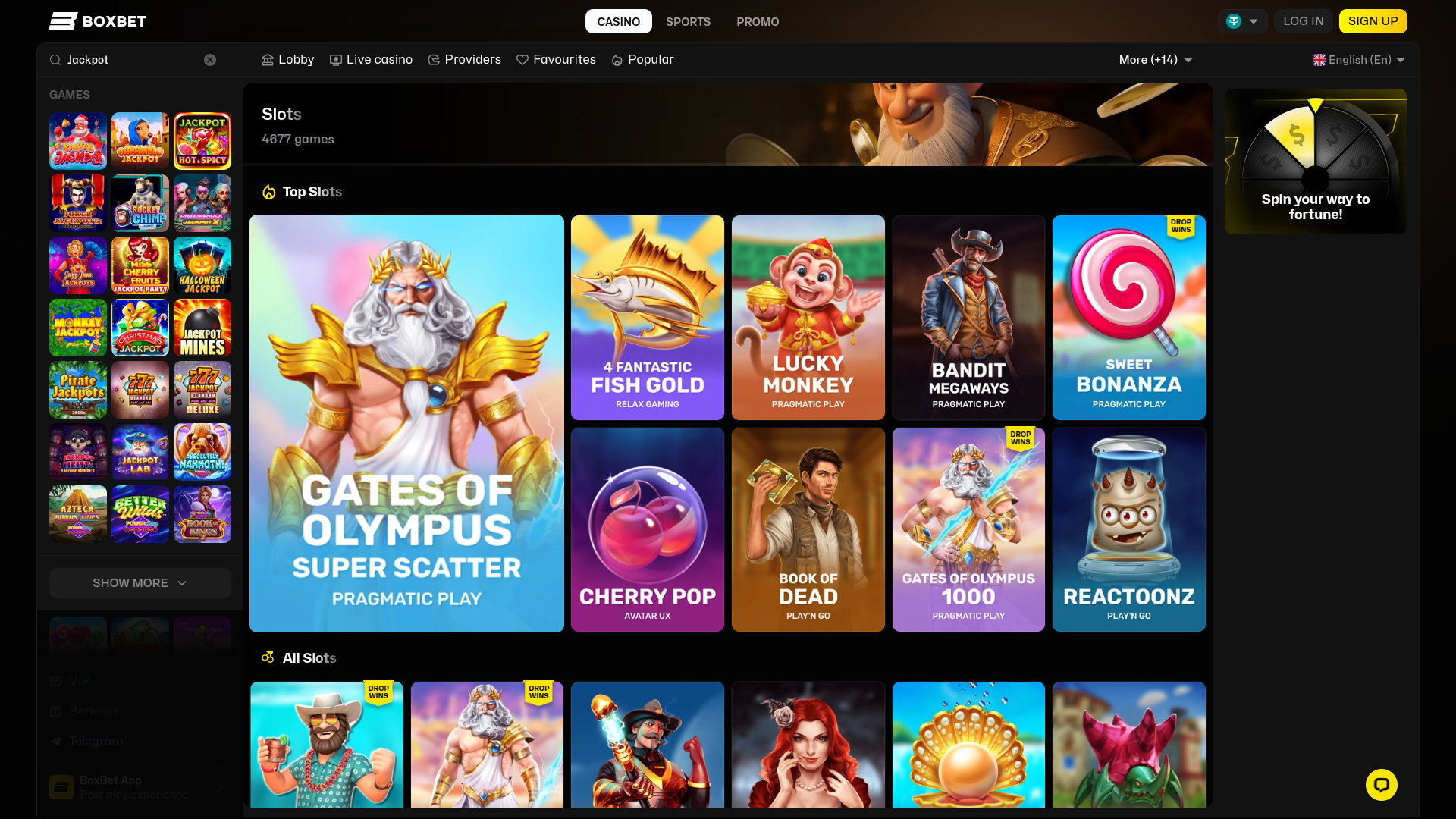 BoxBet Casino Desktop-Jackpot