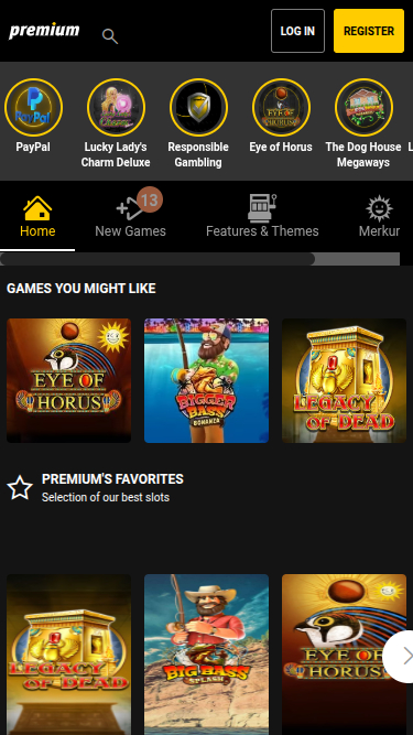 Page principale mobile de Bpremium Casino