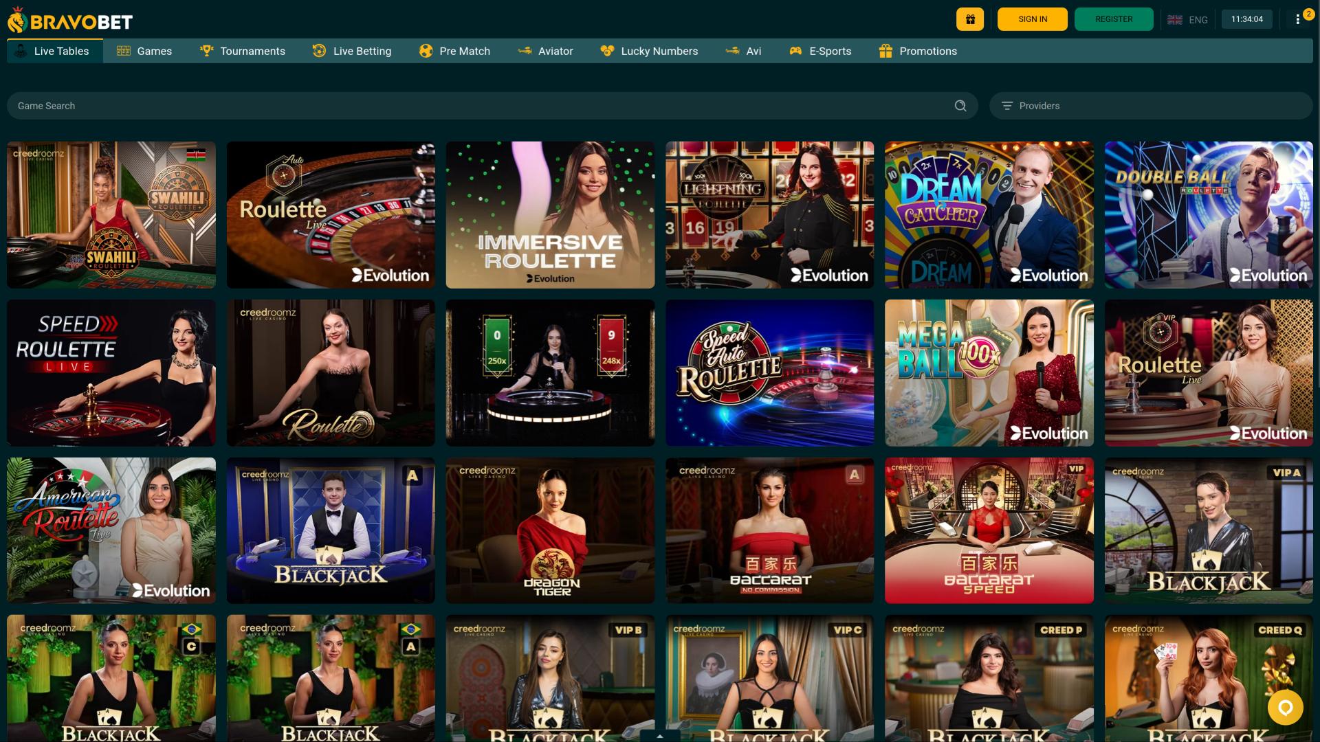 Страница казино BravoBet с живыми дилерами
