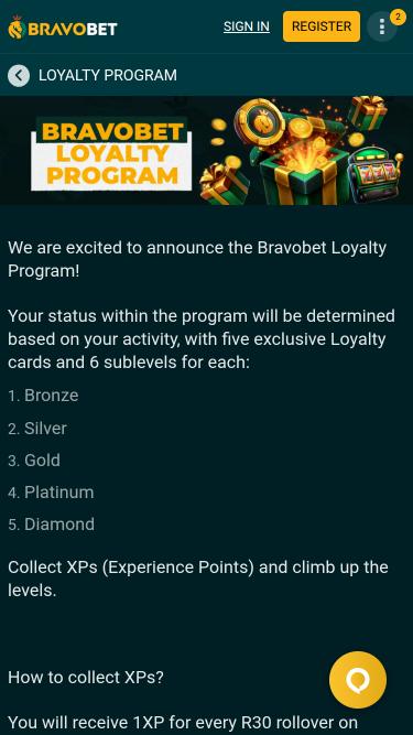 Мобильная страница VIP-клиента казино BravoBet