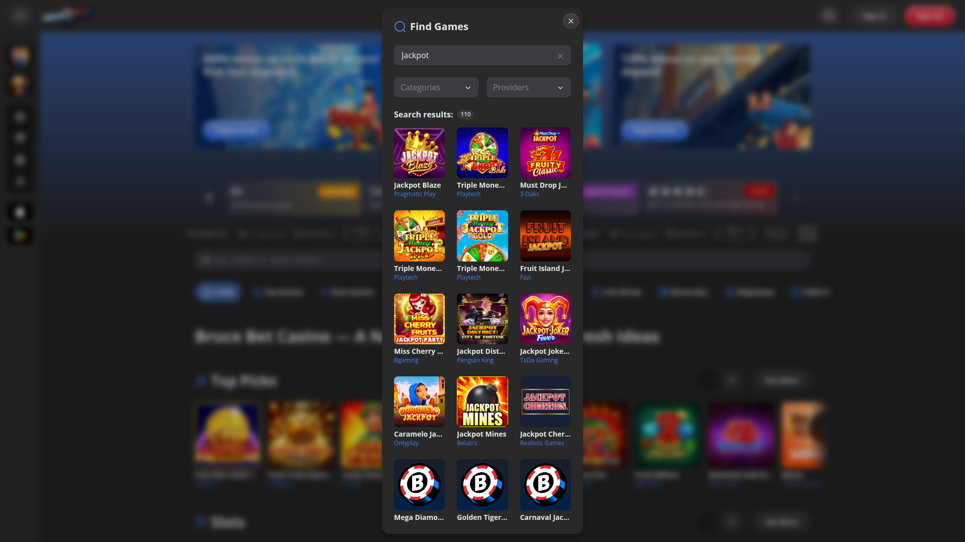 Jackpot sur bureau de BruceBet Casino