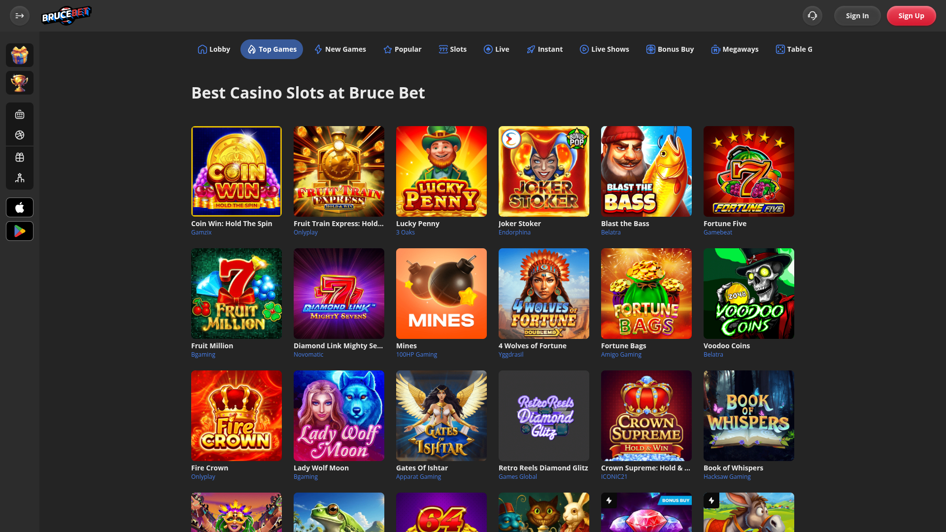 Jeux sur bureau de BruceBet Casino