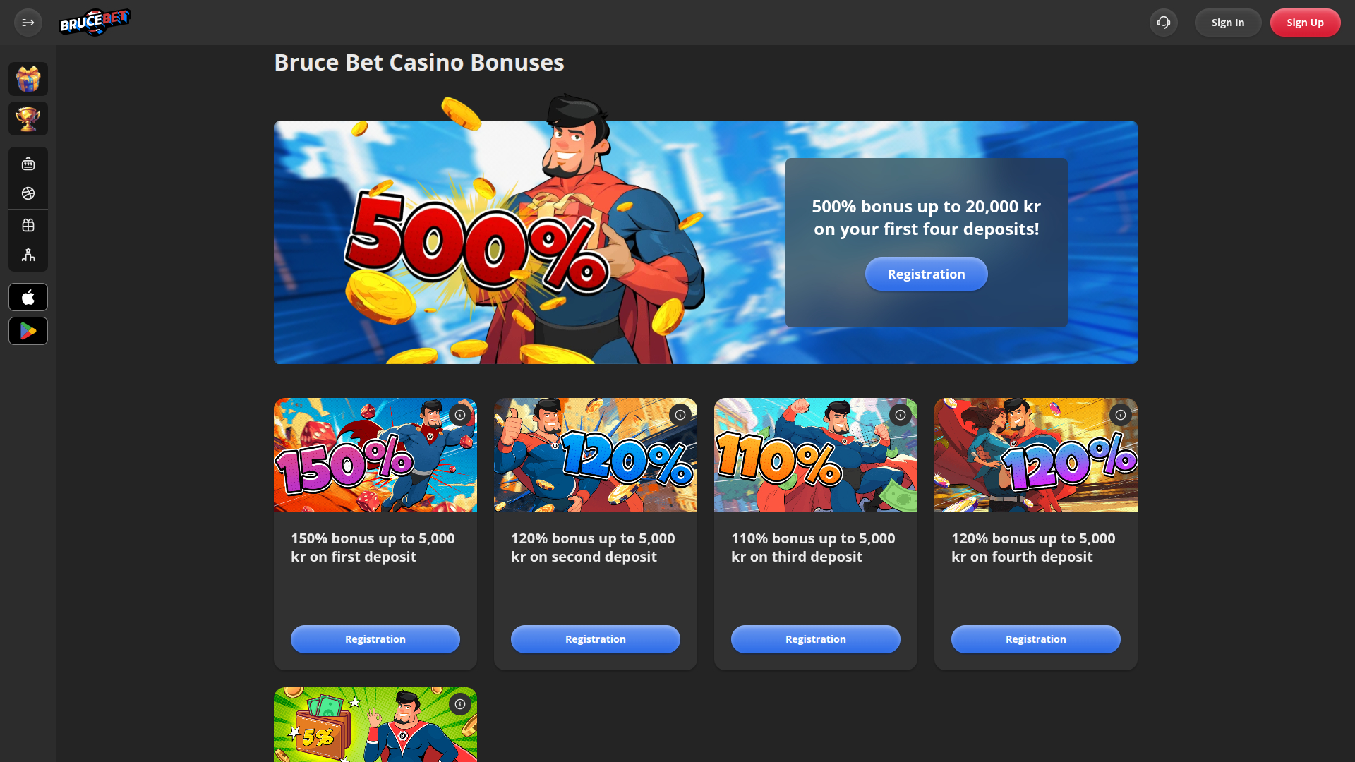 Promotions sur bureau de BruceBet Casino