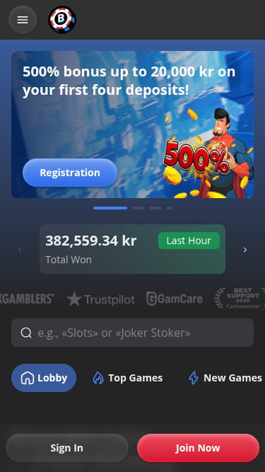 Page principale mobile de BruceBet Casino