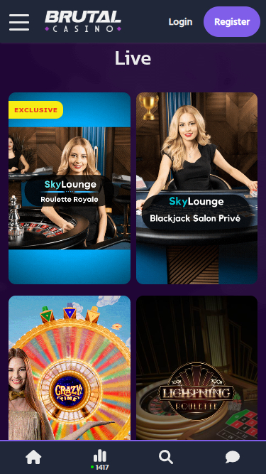 Croupier en direct mobile de Brutal Casino