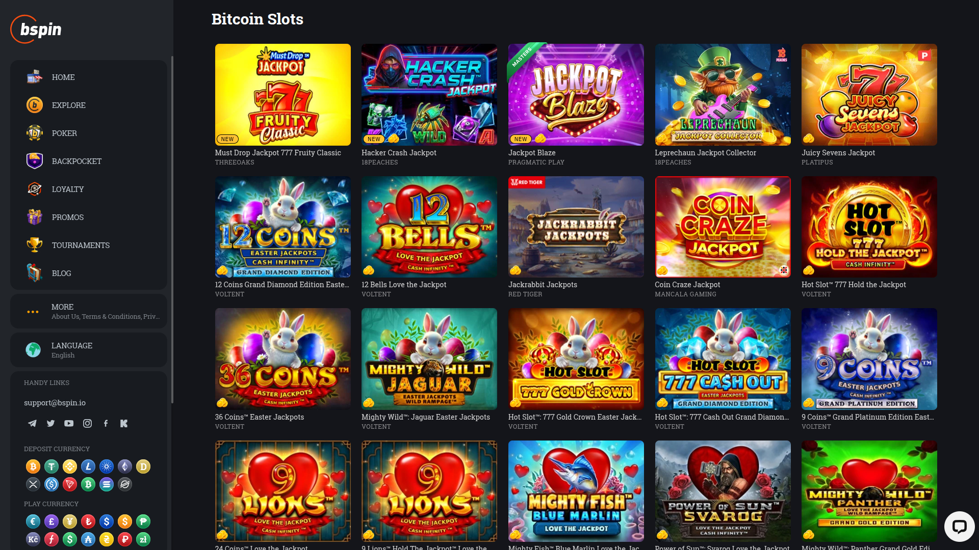 Jackpot de bureau de Bspin.io Casino