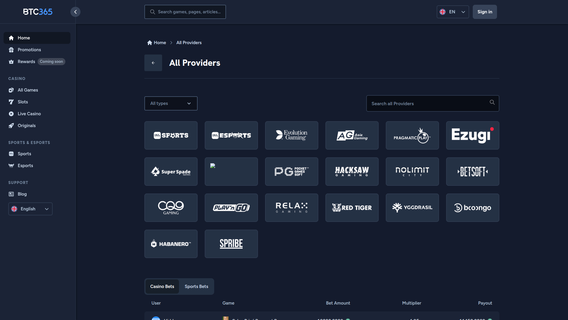 Développeurs de jeux de bureau de BTC365 Casino
