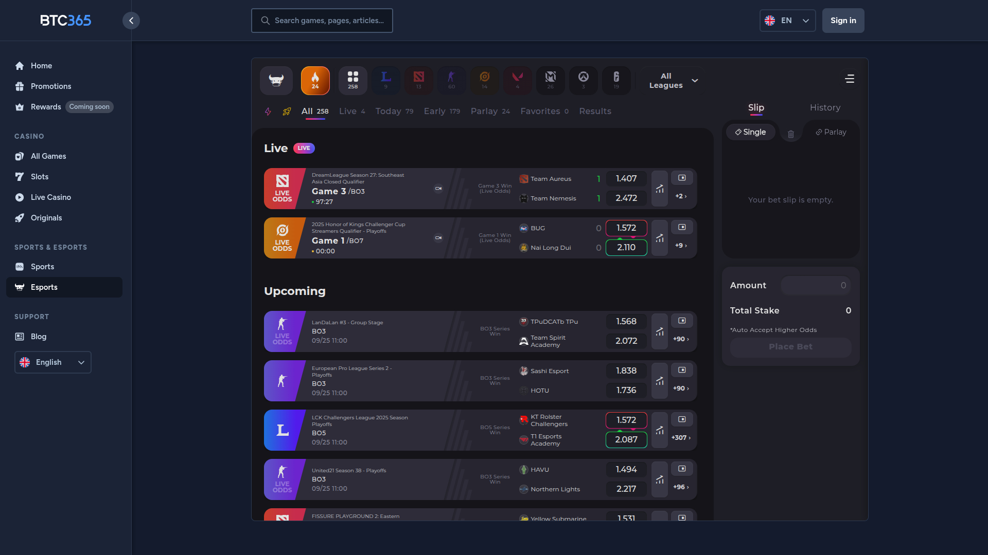 Sports de bureau de BTC365 Casino