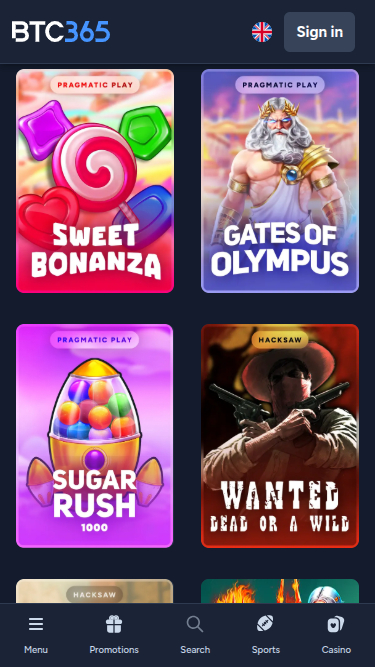 Jeux mobiles de BTC365 Casino