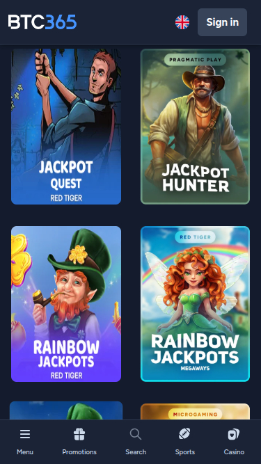 Jackpot mobile de BTC365 Casino