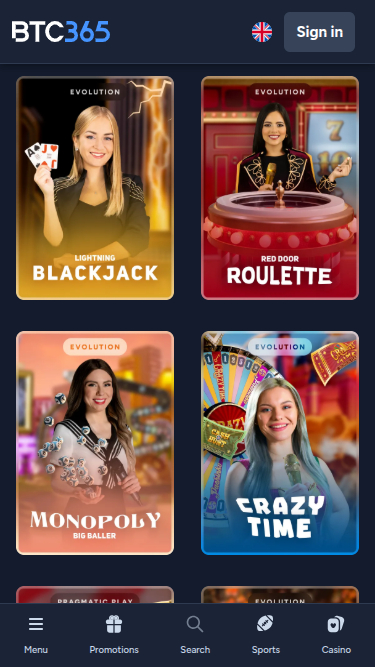 Croupier en direct mobile de BTC365 Casino