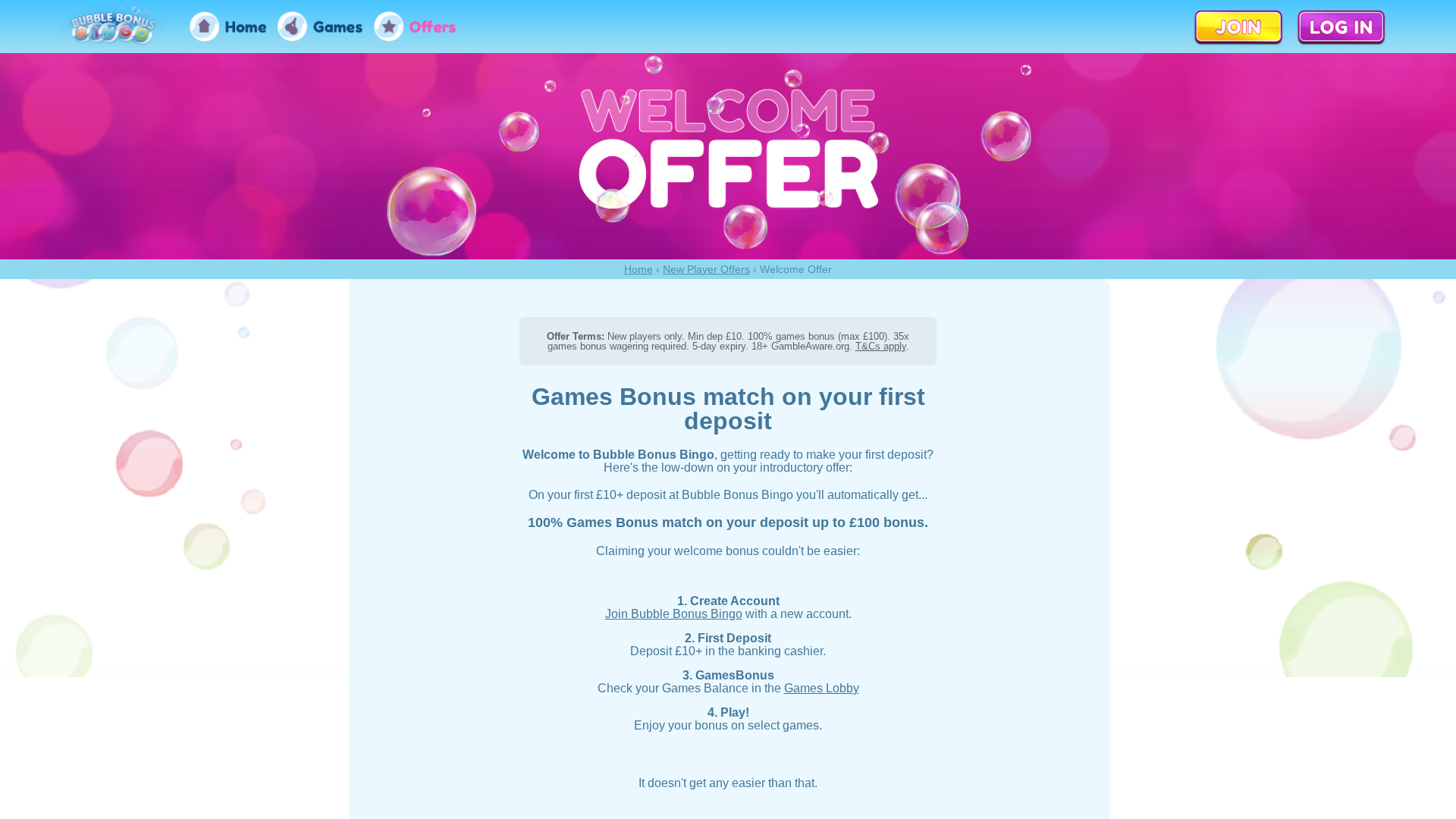 Promozioni desktop di Bubble Bonus Bingo