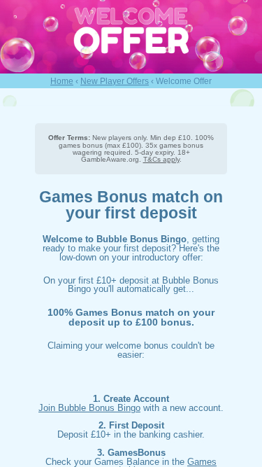 Promozioni mobile di Bubble Bonus Bingo