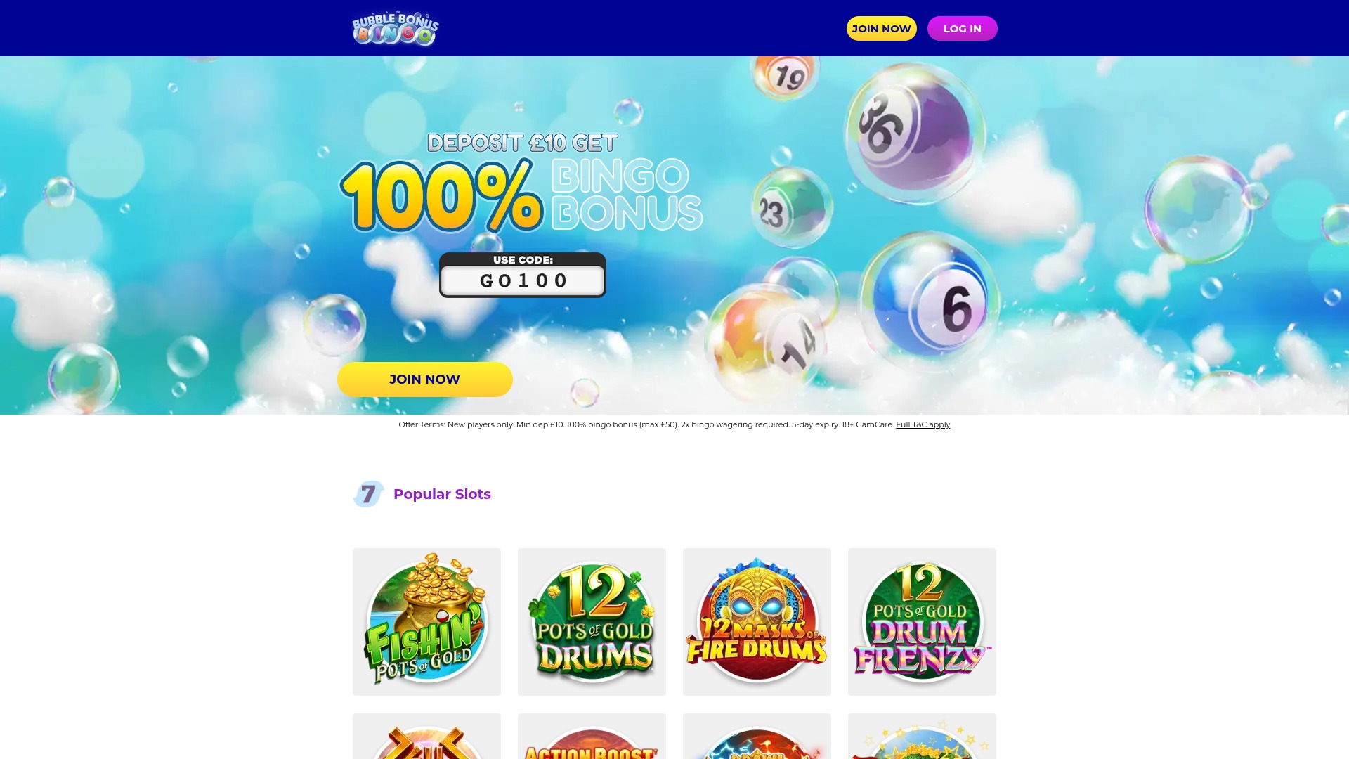 Page d'accueil de bureau de Bubble Bonus Bingo