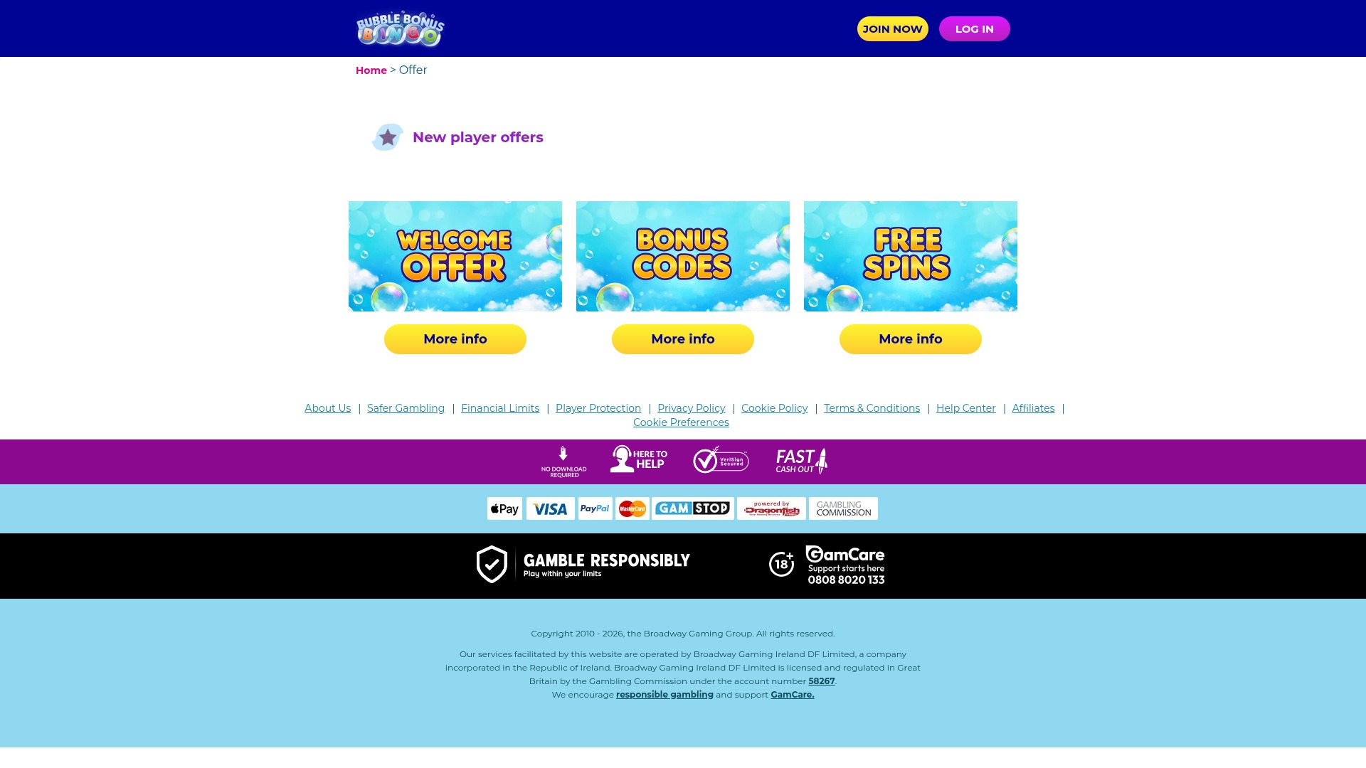 Promotions de bureau de Bubble Bonus Bingo