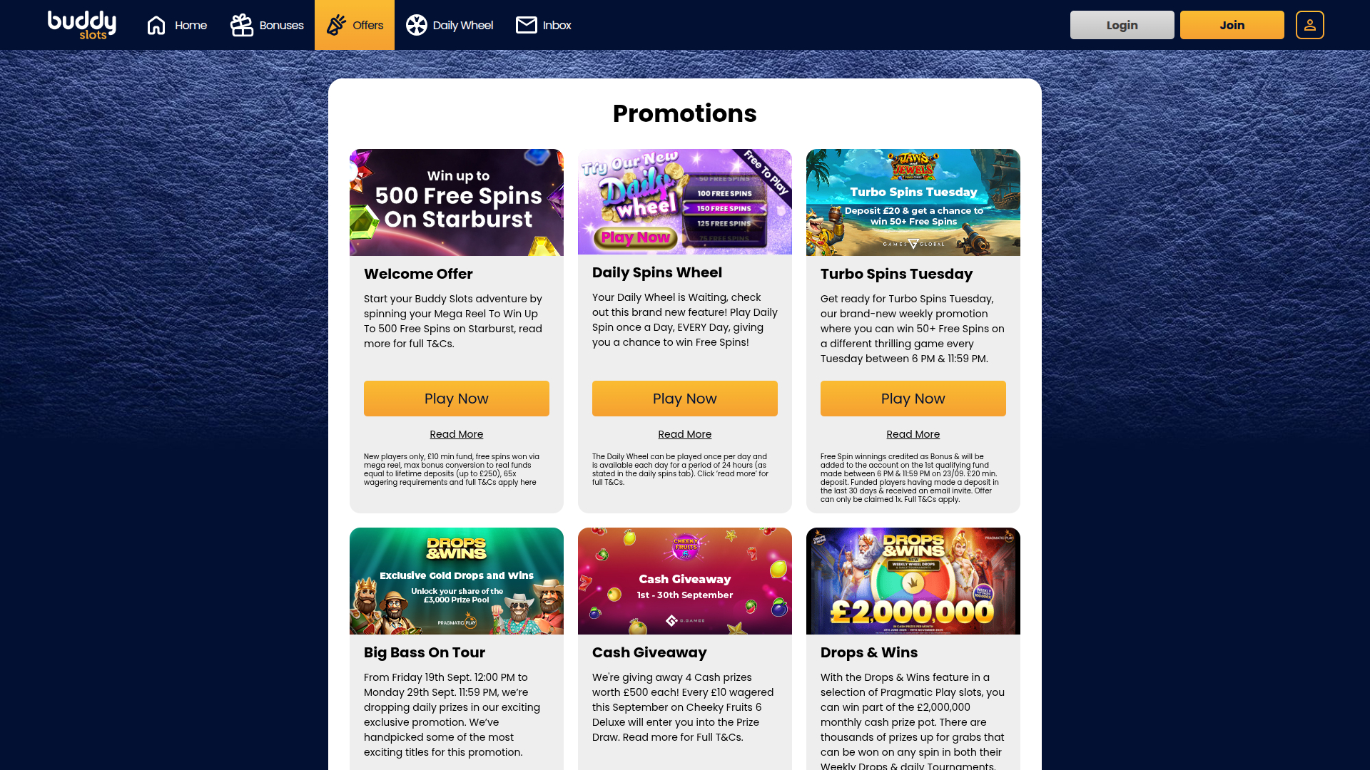 Promotions de bureau de Buddy Slots Casino