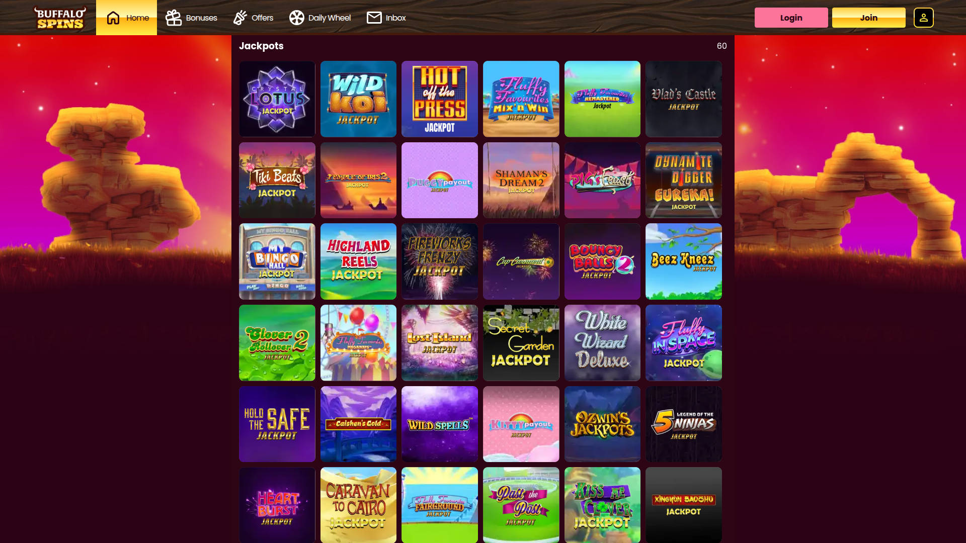 Buffalo Spins Casino Desktop Jackpot