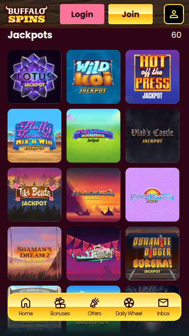 Buffalo Spins Casino Mobile Jackpot
