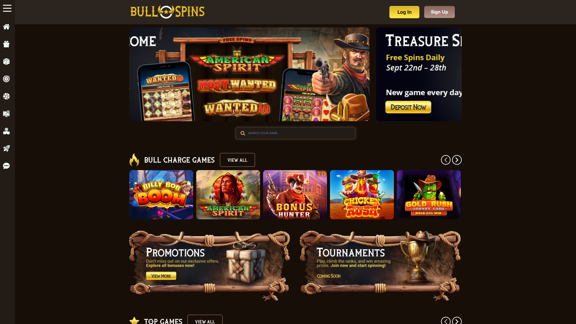 Bull Spins Casino Desktop Homepage