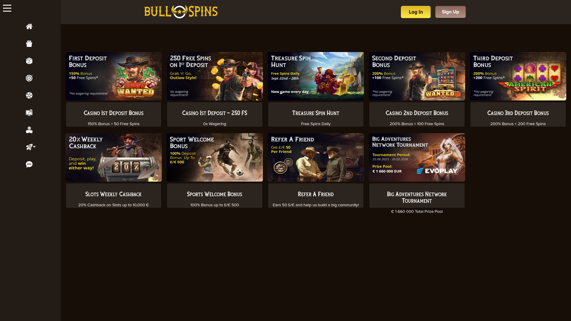 Bull Spins Casino Desktop Promotions