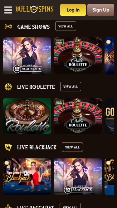 Bull Spins Casino Mobile Live Dealer