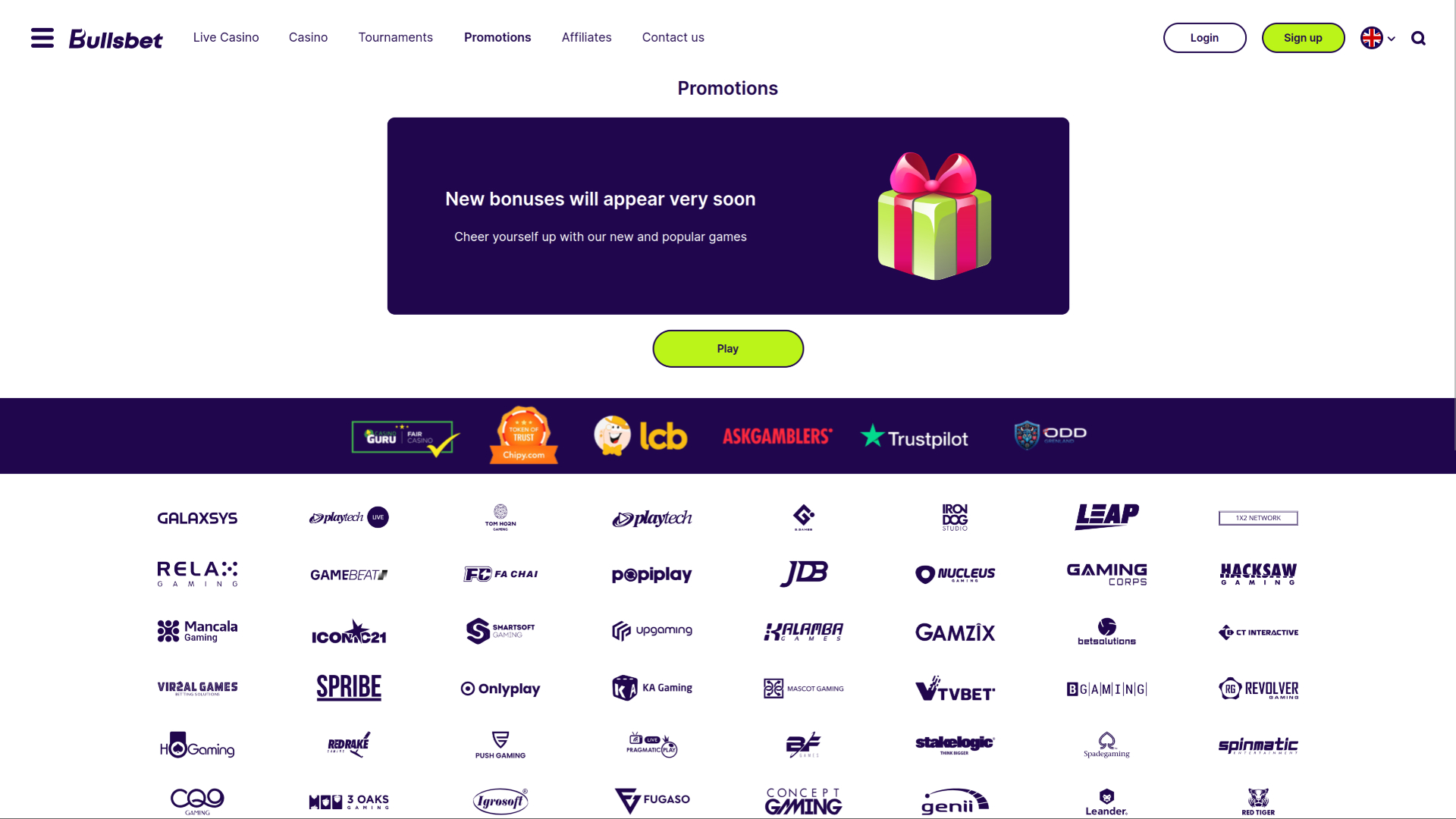 Promociones de Bullsbet Casino para escritorio