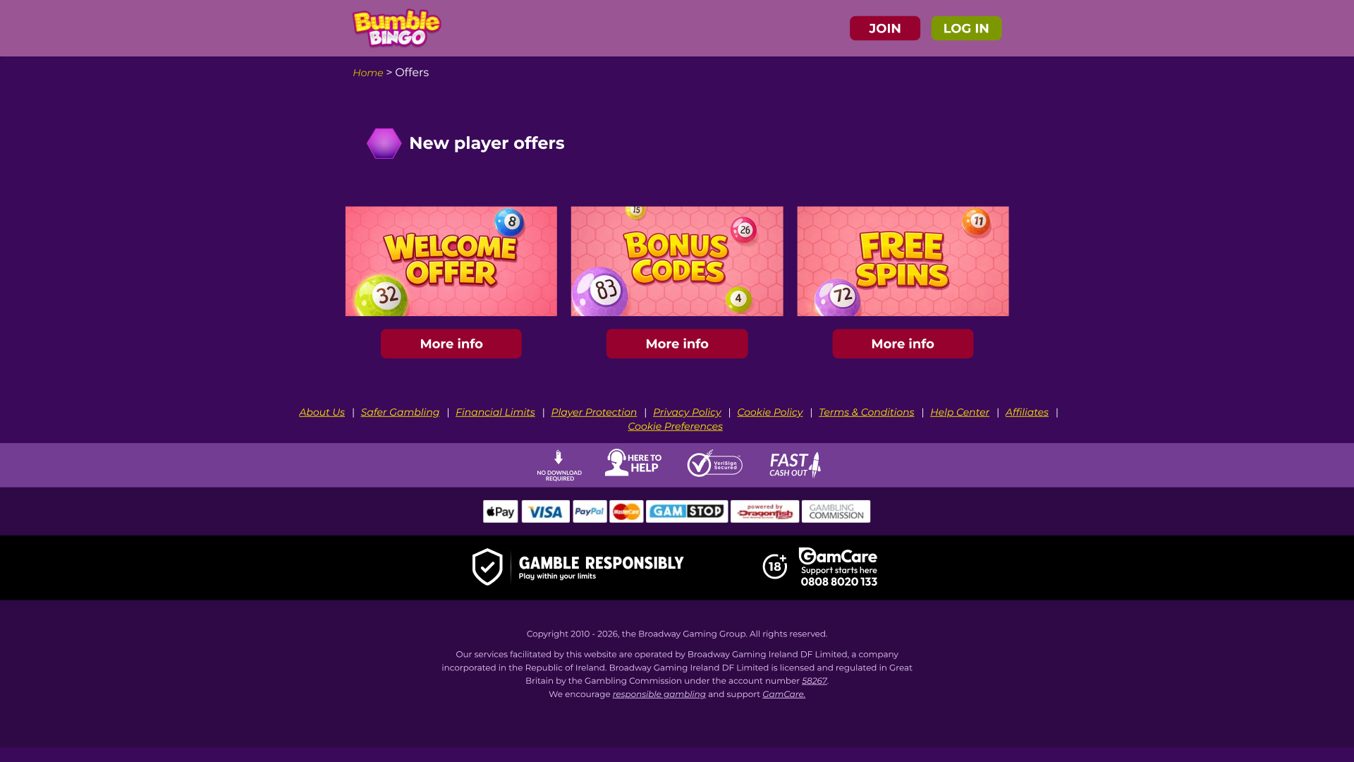 Promoções do Bumble Bingo para computador