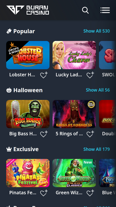 Jeux mobiles de Buran Casino