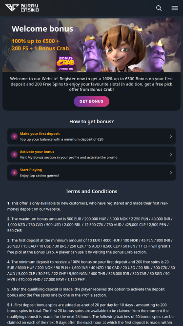 Promotions mobiles de Buran Casino