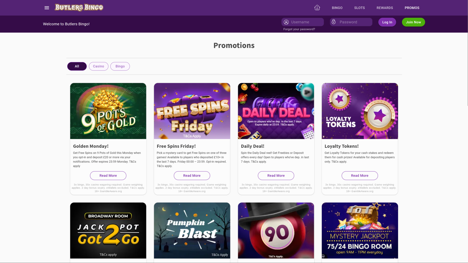 Promotions de Butlers Bingo pour ordinateur de bureau