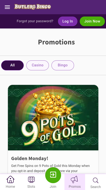 Promotions mobiles de Butlers Bingo