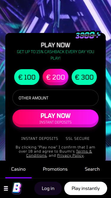 Buumi Casino Mobile-Startseite