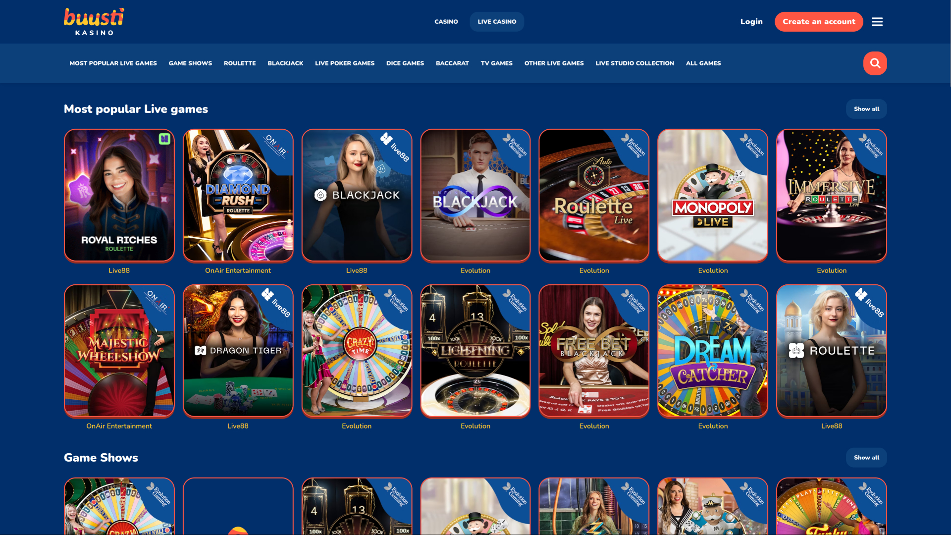 Buusti Kasino Ordinateur Croupier en direct