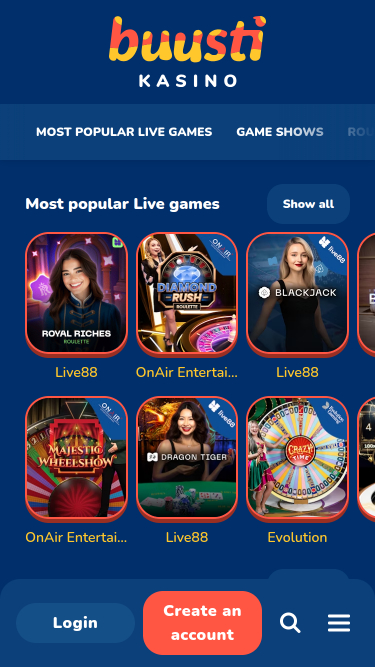 Buusti Kasino Mobile Croupier en direct