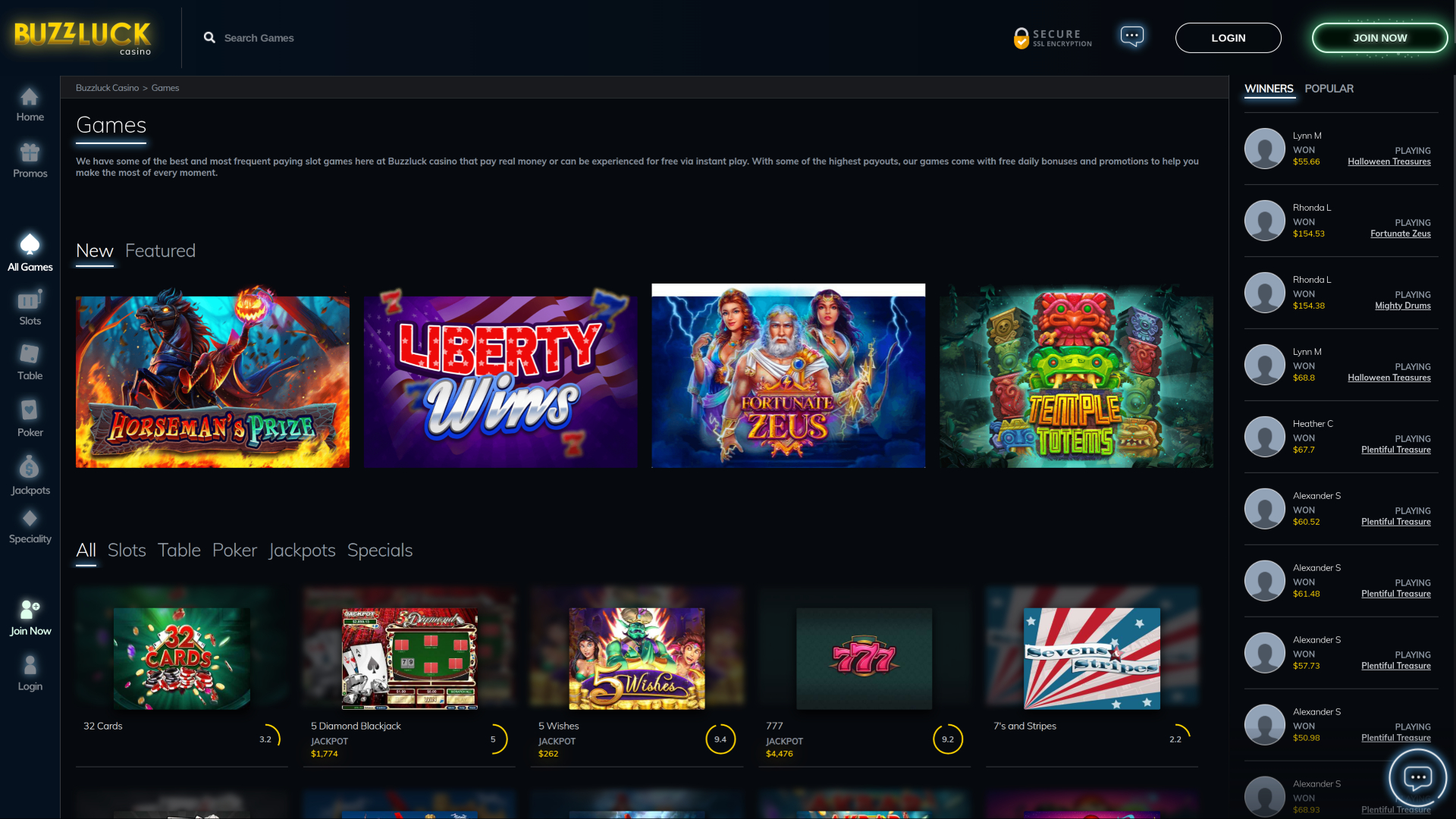 Giochi desktop di BuzzLuck Casino