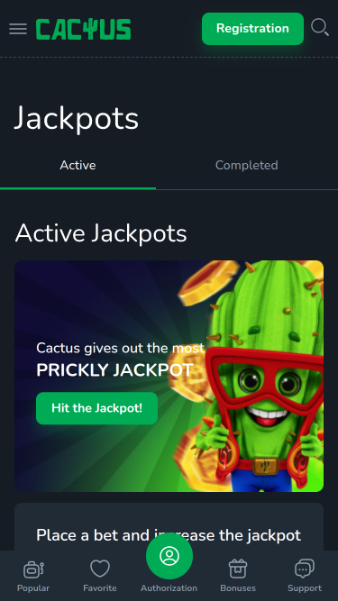 Jackpot mobile de Cactus Casino