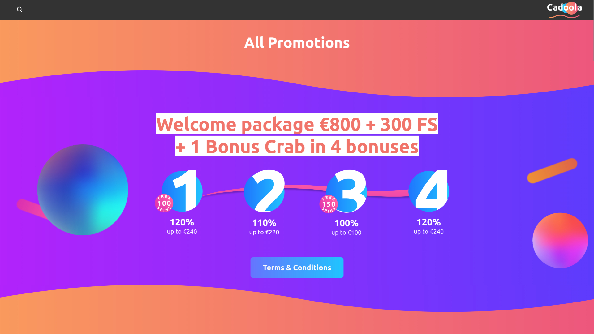 Promotions de Cadoola Casino sur ordinateur