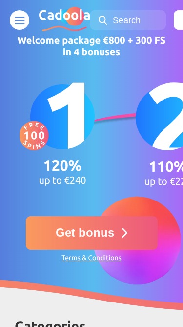 Cadoola Casino Mobile Homepage