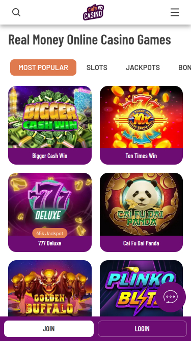 Jeux mobiles de Cafe Casino