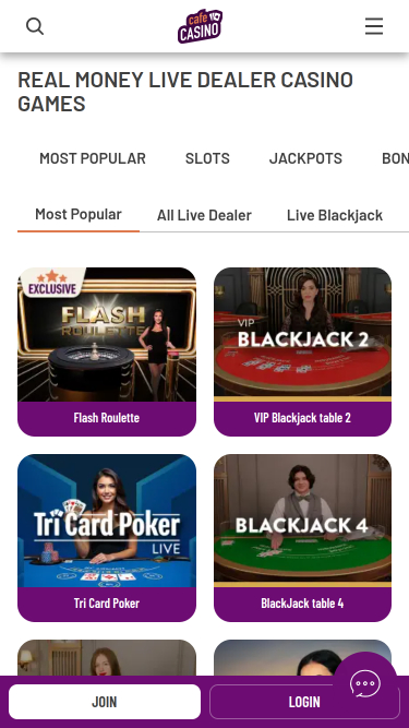 Croupier en direct mobile de Cafe Casino