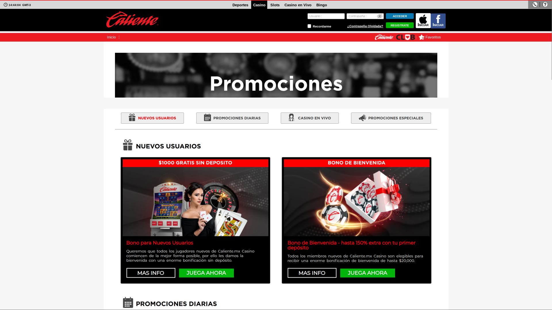 Caliente Casino Bureau Promotions