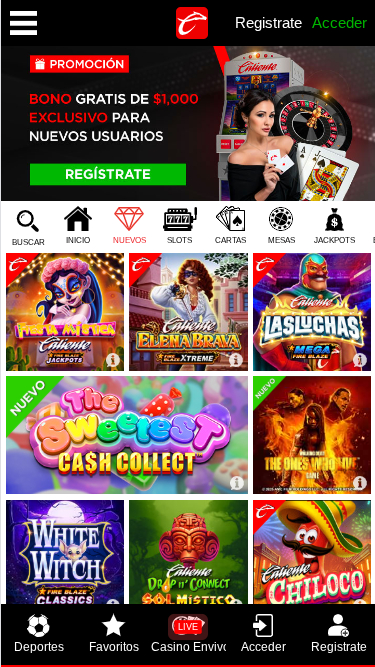 Caliente Casino Mobile Jeux