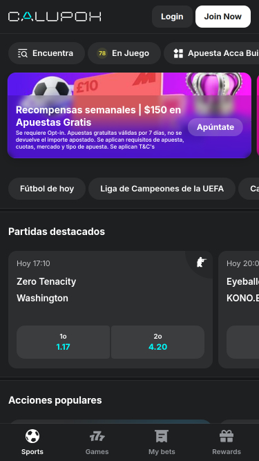 Page d’accueil mobile de Calupoh Casino
